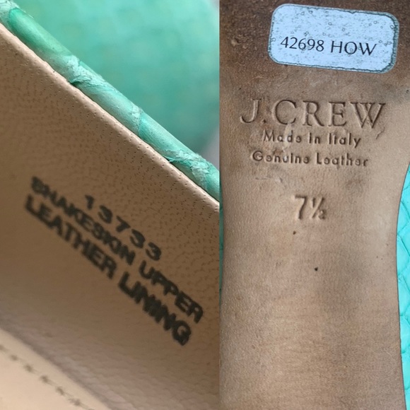 🌸HP🌸 Rare Find, J. Crew Collection Janey Snakeskin Flats, Metallic heels, 7.5 - Picture 5 of 16